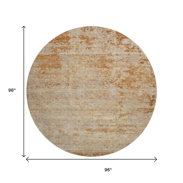 HomeRoots 8' Copper and Beige Abstract Washable Round Rug - Durable, UV Protected, Easy-Care for Modern Spaces 688000