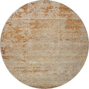 HomeRoots 8' Copper and Beige Abstract Washable Round Rug - Durable, UV Protected, Easy-Care for Modern Spaces 688000