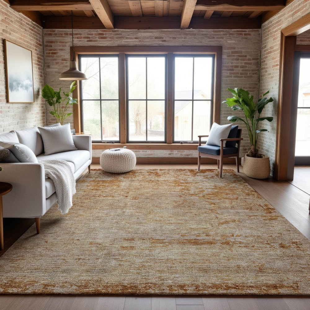 HomeRoots 10' X 14' Copper And Beige Abstract Area Rug – Washable, UV-Protected, Perfect for Active Homes! 688003
