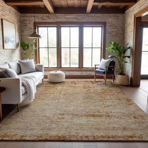 HomeRoots 10' X 14' Copper And Beige Abstract Area Rug – Washable, UV-Protected, Perfect for Active Homes! 688003