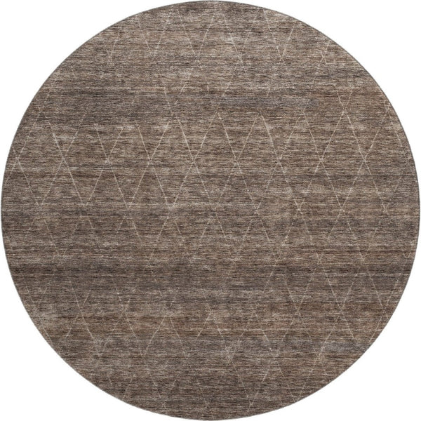 HomeRoots 8' Geometric Coffee and Beige Round Rug - Washable, UV Protected, Perfect for Homes with Kids & Pets! 688006