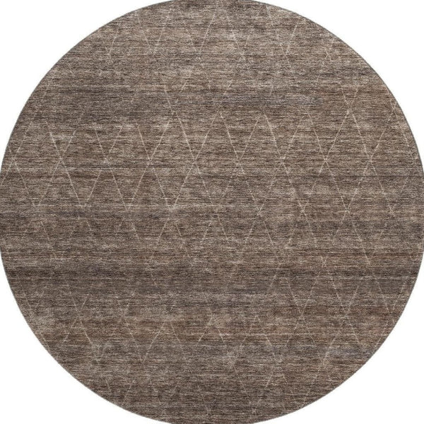 HomeRoots 8' Geometric Coffee and Beige Round Rug - Washable, UV Protected, Perfect for Homes with Kids & Pets! 688006