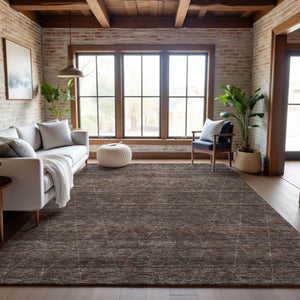 HomeRoots 10' X 14' Coffee & Beige Geometric Area Rug - Stylish, Stain-Resistant, UV Protected for Busy Homes 688009