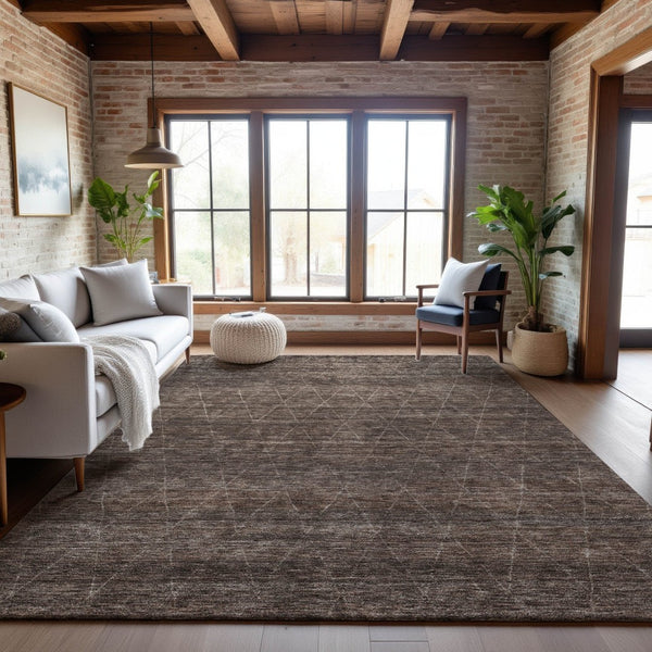 HomeRoots 10' X 14' Coffee & Beige Geometric Area Rug - Stylish, Stain-Resistant, UV Protected for Busy Homes 688009