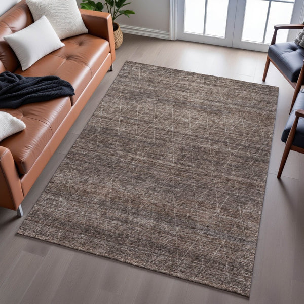 HomeRoots 10' X 14' Coffee & Beige Geometric Area Rug - Stylish, Stain-Resistant, UV Protected for Busy Homes 688009