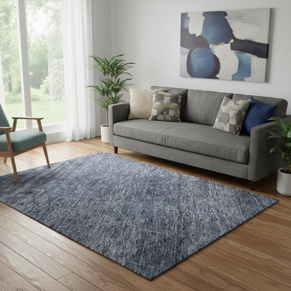 HomeRoots 5' X 8' Navy Blue & Beige Geometric Area Rug - Durable, Stain Resistant, UV Protected for Modern Homes 688011