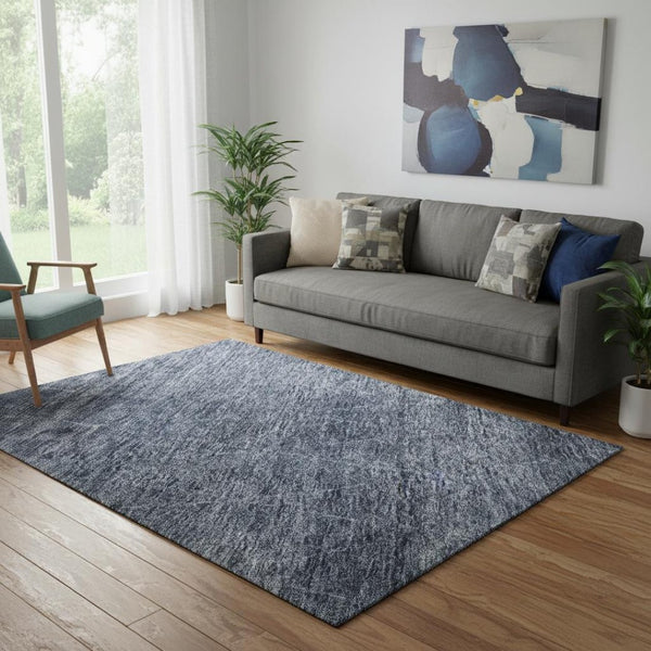 HomeRoots 5' X 8' Navy Blue & Beige Geometric Area Rug - Durable, Stain Resistant, UV Protected for Modern Homes 688011