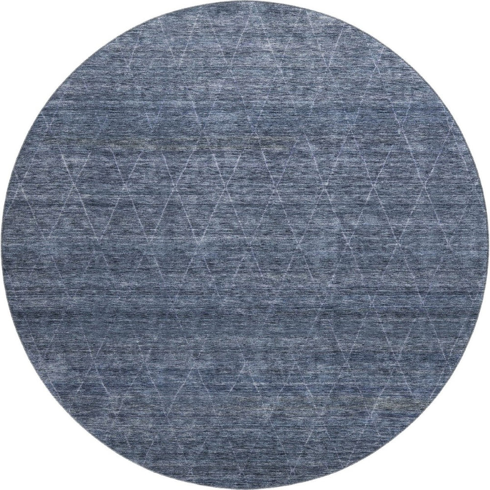 HomeRoots 8' Navy Blue & Beige Geometric Round Rug - Washable, Stain Resistant, UV Protected for Modern Homes 688012