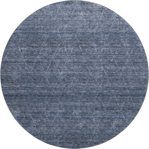 HomeRoots 8' Navy Blue & Beige Geometric Round Rug - Washable, Stain Resistant, UV Protected for Modern Homes 688012