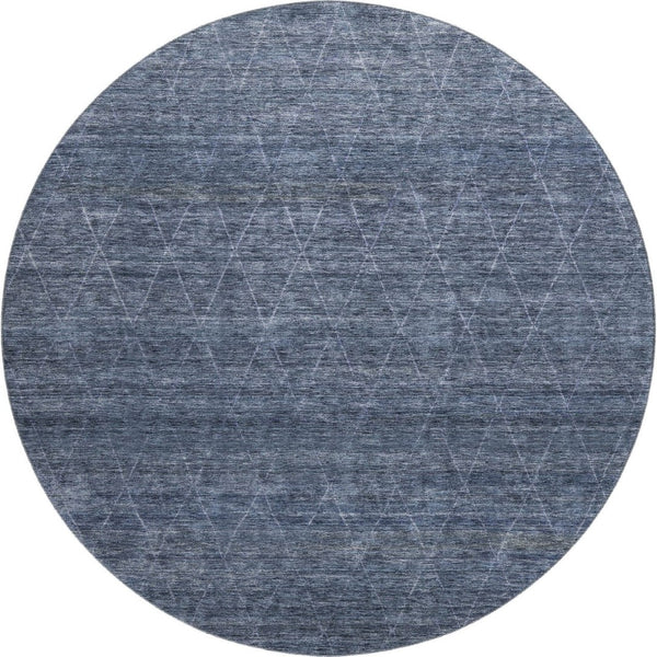 HomeRoots 8' Navy Blue & Beige Geometric Round Rug - Washable, Stain Resistant, UV Protected for Modern Homes 688012