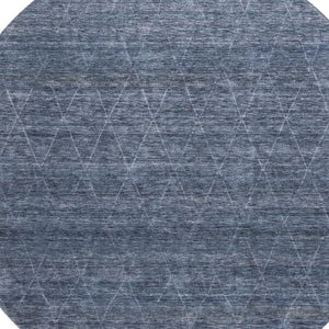 HomeRoots 8' Navy Blue & Beige Geometric Round Rug - Washable, Stain Resistant, UV Protected for Modern Homes 688012