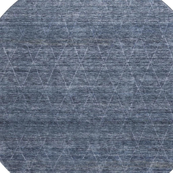 HomeRoots 8' Navy Blue & Beige Geometric Round Rug - Washable, Stain Resistant, UV Protected for Modern Homes 688012