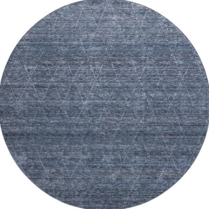 HomeRoots 8' Navy Blue & Beige Geometric Round Rug - Washable, Stain Resistant, UV Protected for Modern Homes 688012