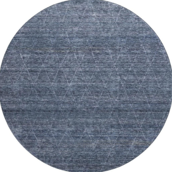 HomeRoots 8' Navy Blue & Beige Geometric Round Rug - Washable, Stain Resistant, UV Protected for Modern Homes 688012