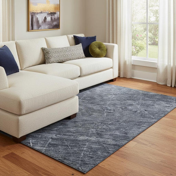 HomeRoots 8' X 10' Navy Blue & Beige Geometric Area Rug - UV Resistant, Washable, Pet-Friendly Flooring Solution 688013