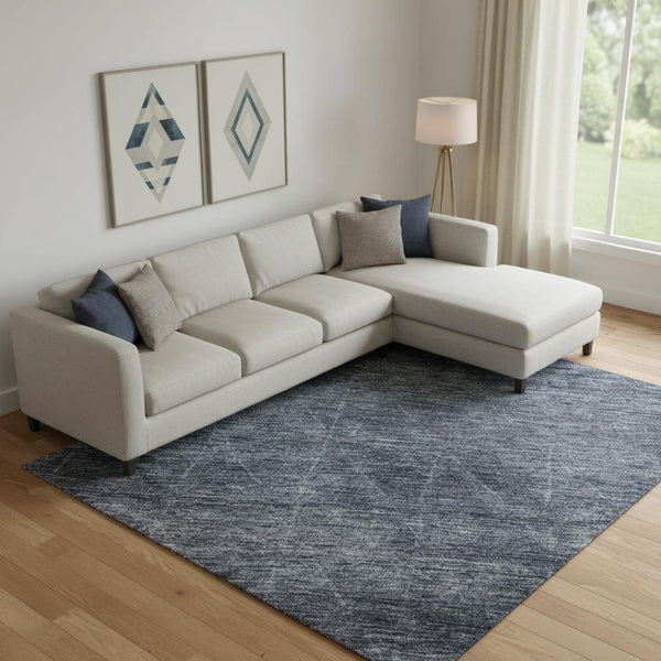 HomeRoots 9' X 12' Navy Blue & Beige Geometric Area Rug - Washable, UV-Protected, Stain-Resistant, Durable Design 688014
