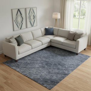 HomeRoots 10' X 14' Stylish Navy Blue & Beige Geometric Area Rug - Washable, UV Protected, Stain Resistant! 688015