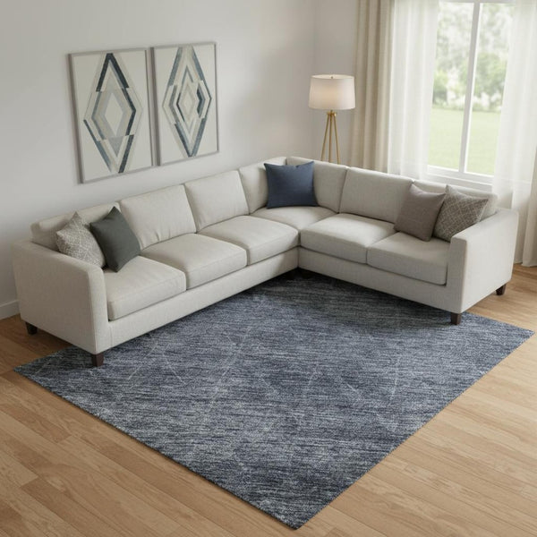 HomeRoots 10' X 14' Stylish Navy Blue & Beige Geometric Area Rug - Washable, UV Protected, Stain Resistant! 688015