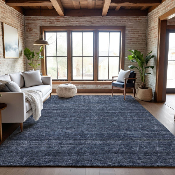 HomeRoots 10' X 14' Stylish Navy Blue & Beige Geometric Area Rug - Washable, UV Protected, Stain Resistant! 688015