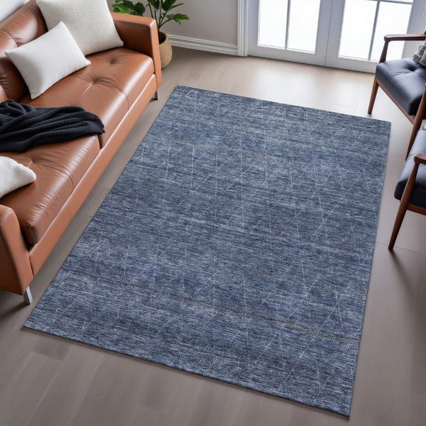 HomeRoots 10' X 14' Stylish Navy Blue & Beige Geometric Area Rug - Washable, UV Protected, Stain Resistant! 688015