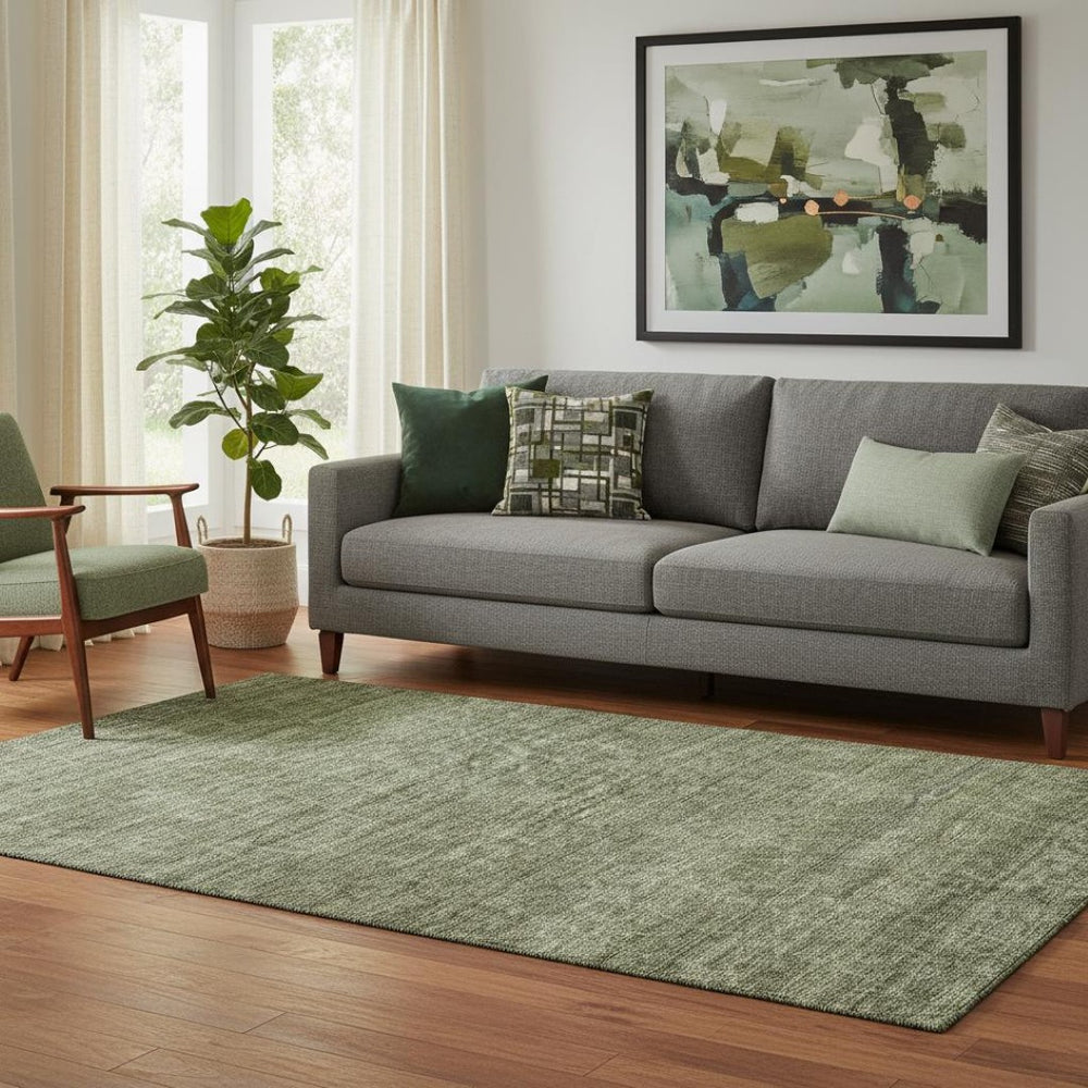 HomeRoots 5' Olive Green & Gray Geometric Washable Area Rug with UV Protection – Stylish, Durable & Easy Care! 688017