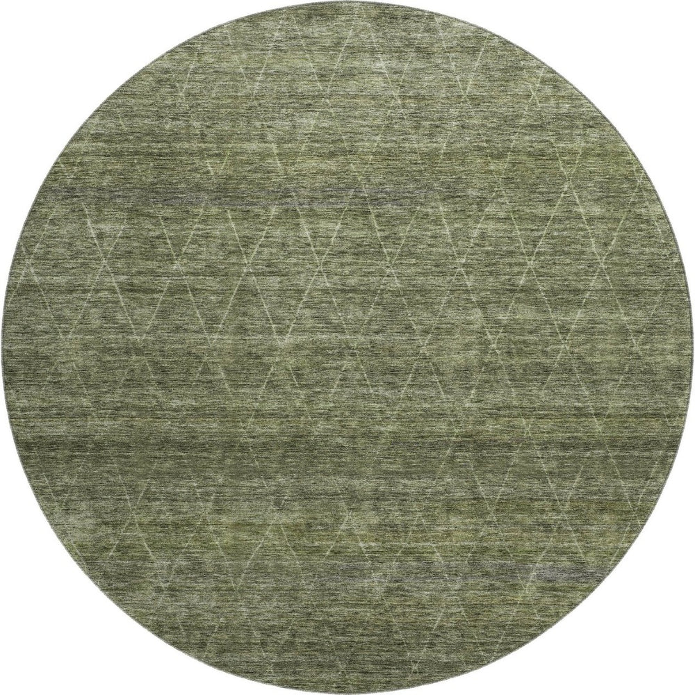 HomeRoots 8' Olive Green and Gray Geometric Round Rug – Washable, UV Protected, Ideal for Busy Homes & Kids! 688018