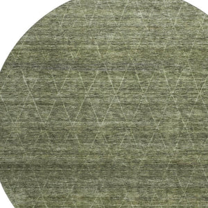 HomeRoots 8' Olive Green and Gray Geometric Round Rug – Washable, UV Protected, Ideal for Busy Homes & Kids! 688018