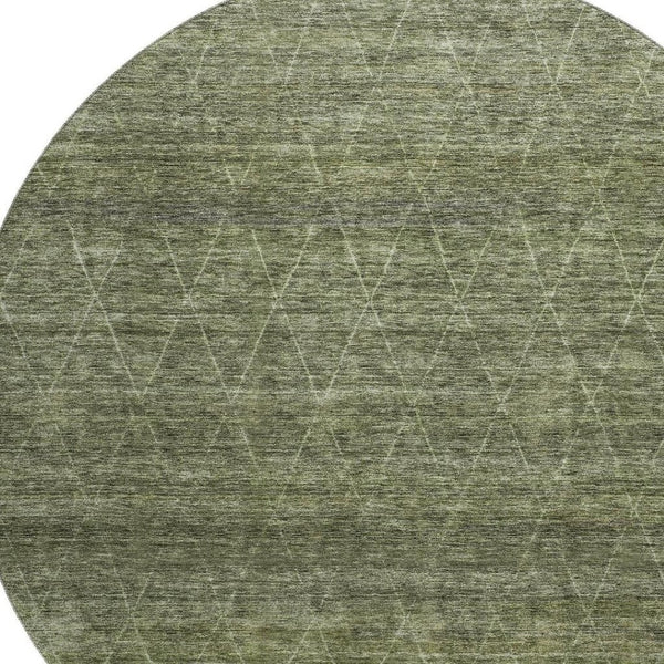 HomeRoots 8' Olive Green and Gray Geometric Round Rug – Washable, UV Protected, Ideal for Busy Homes & Kids! 688018