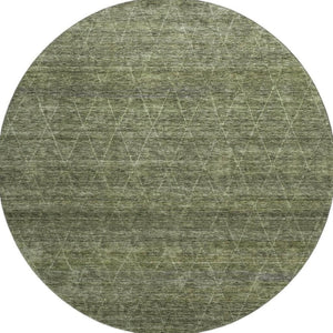 HomeRoots 8' Olive Green and Gray Geometric Round Rug – Washable, UV Protected, Ideal for Busy Homes & Kids! 688018
