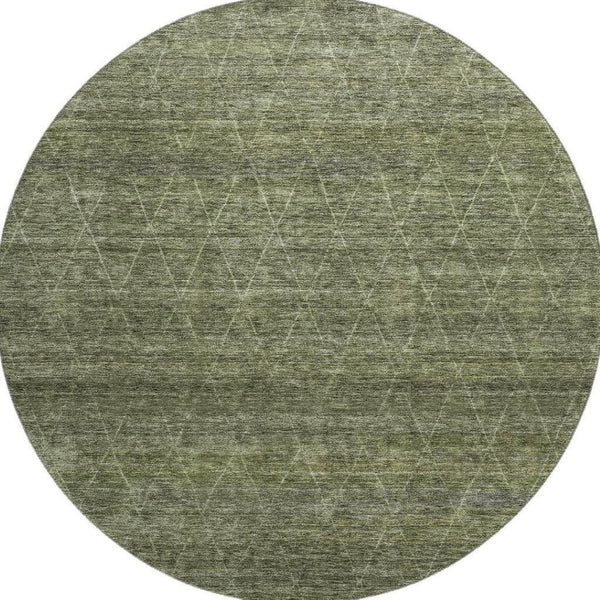 HomeRoots 8' Olive Green and Gray Geometric Round Rug – Washable, UV Protected, Ideal for Busy Homes & Kids! 688018