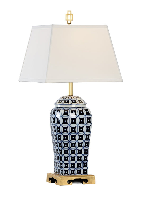 Chelsea House Cain Hand-Painted Blue & White Porcelain Lamp With Gold-Leaf Base, Silkette Shade, Brass Finial 68802