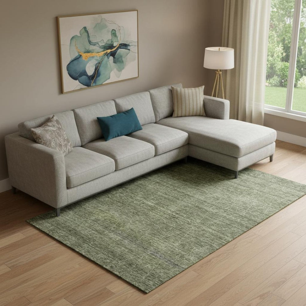 HomeRoots 9' X 12' Olive Green & Gray Geometric Area Rug - Washable, UV Protected, Stylish & Durable Design 688020