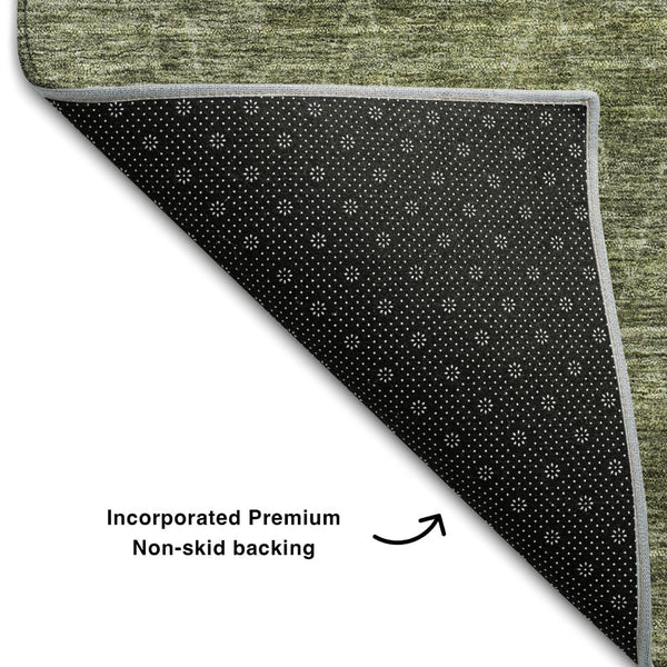 HomeRoots 9' X 12' Olive Green & Gray Geometric Area Rug - Washable, UV Protected, Stylish & Durable Design 688020