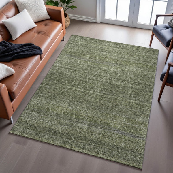 HomeRoots 9' X 12' Olive Green & Gray Geometric Area Rug - Washable, UV Protected, Stylish & Durable Design 688020