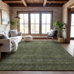 HomeRoots 10' X 14' Olive Green & Gray Geometric Area Rug – Stylish, Stain Resistant, UV Protected for Families! 688021