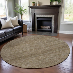 HomeRoots 8' Modern Wheat & Beige Geometric Washable Round Rug with UV Protection for Easy Care & Style 688024