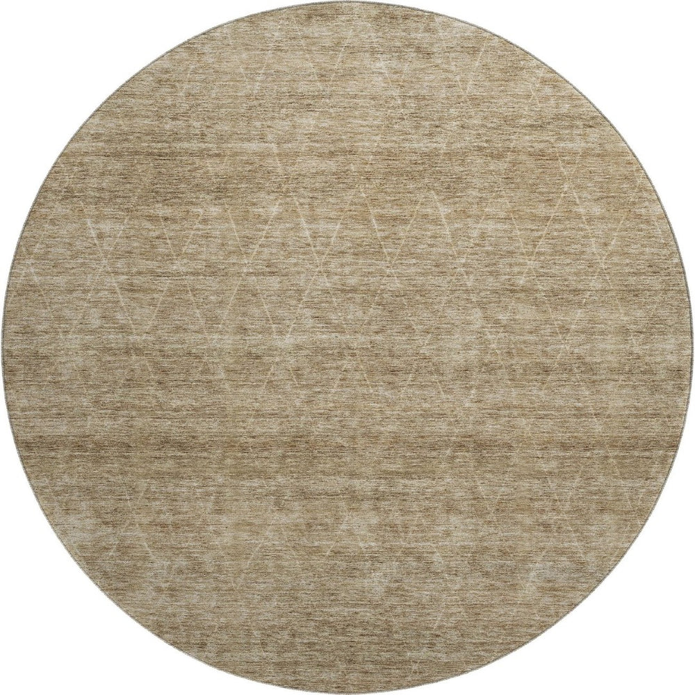 HomeRoots 8' Modern Wheat & Beige Geometric Washable Round Rug with UV Protection for Easy Care & Style 688024
