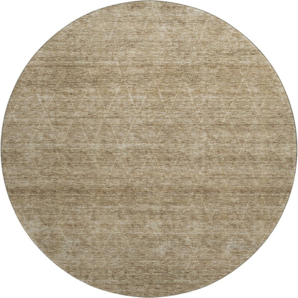 HomeRoots 8' Modern Wheat & Beige Geometric Washable Round Rug with UV Protection for Easy Care & Style 688024