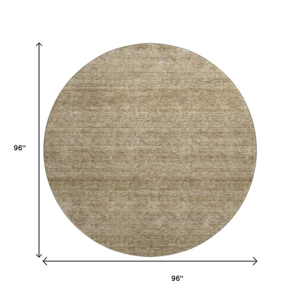 HomeRoots 8' Modern Wheat & Beige Geometric Washable Round Rug with UV Protection for Easy Care & Style 688024