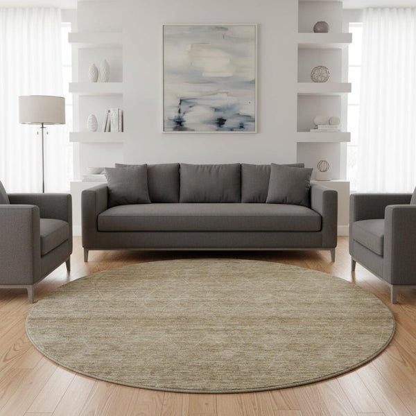 HomeRoots 8' Modern Wheat & Beige Geometric Washable Round Rug with UV Protection for Easy Care & Style 688024