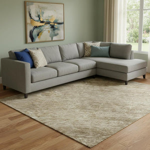 HomeRoots 8' X 10' Washable Wheat & Beige Geometric Area Rug - Durable, UV-Protected, Ideal for Homes with Kids & Pets 688025