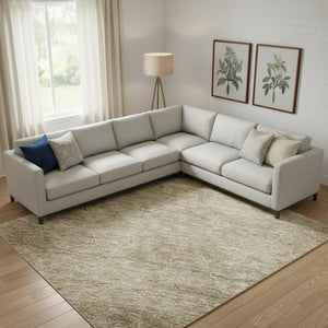 HomeRoots 9' X 12' Stylish Wheat & Beige Geometric Washable Area Rug with UV Protection for Modern Homes 688026