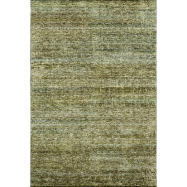 HomeRoots 5' Olive Green and Gray Striped Washable Area Rug with UV Protection – Ideal for Families & Pets! 688029