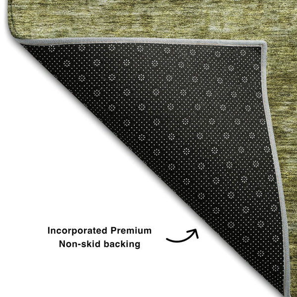 HomeRoots 5' Olive Green and Gray Striped Washable Area Rug with UV Protection – Ideal for Families & Pets! 688029