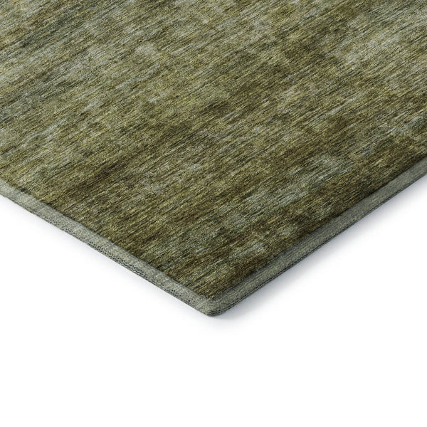 HomeRoots 5' Olive Green and Gray Striped Washable Area Rug with UV Protection – Ideal for Families & Pets! 688029