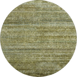 HomeRoots 8' Olive Green and Gray Striped Washable Round Rug with UV Protection - Stylish, Durable, and Easy Care 688030