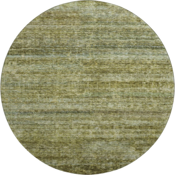 HomeRoots 8' Olive Green and Gray Striped Washable Round Rug with UV Protection - Stylish, Durable, and Easy Care 688030