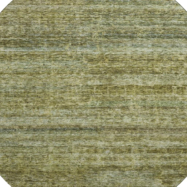 HomeRoots 8' Olive Green and Gray Striped Washable Round Rug with UV Protection - Stylish, Durable, and Easy Care 688030