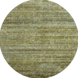HomeRoots 8' Olive Green and Gray Striped Washable Round Rug with UV Protection - Stylish, Durable, and Easy Care 688030