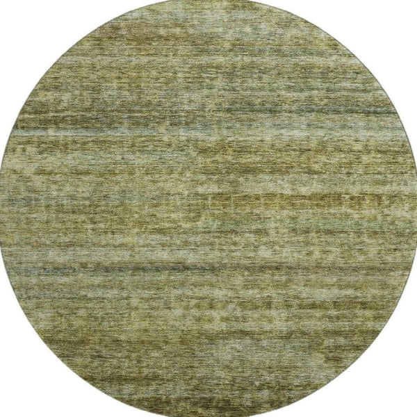 HomeRoots 8' Olive Green and Gray Striped Washable Round Rug with UV Protection - Stylish, Durable, and Easy Care 688030